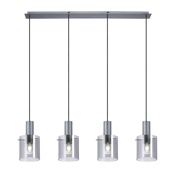 Belstone Fine Ribbed Four Drop Linear Pendant in Dark Grey with Smoke Glass