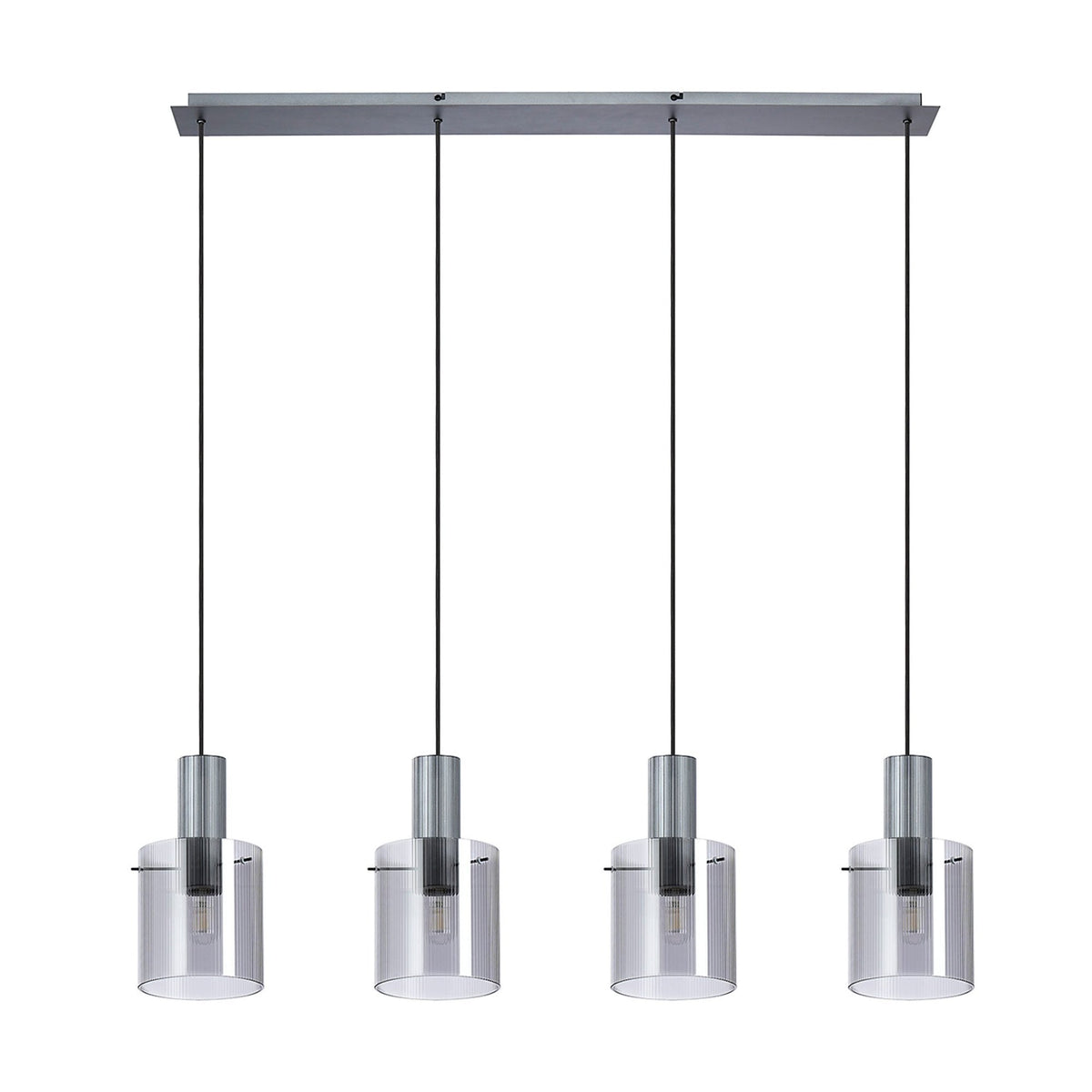 Belstone Fine Ribbed Four Drop Linear Pendant in Dark Grey with Smoke Glass