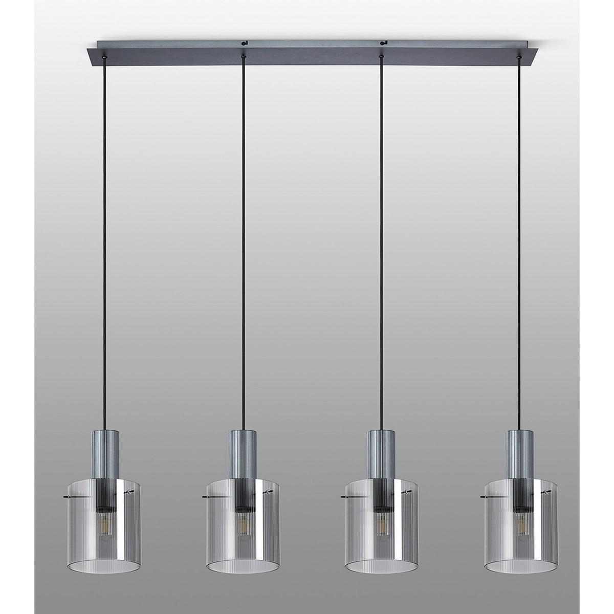 Belstone Fine Ribbed Four Drop Linear Pendant in Dark Grey with Smoke Glass