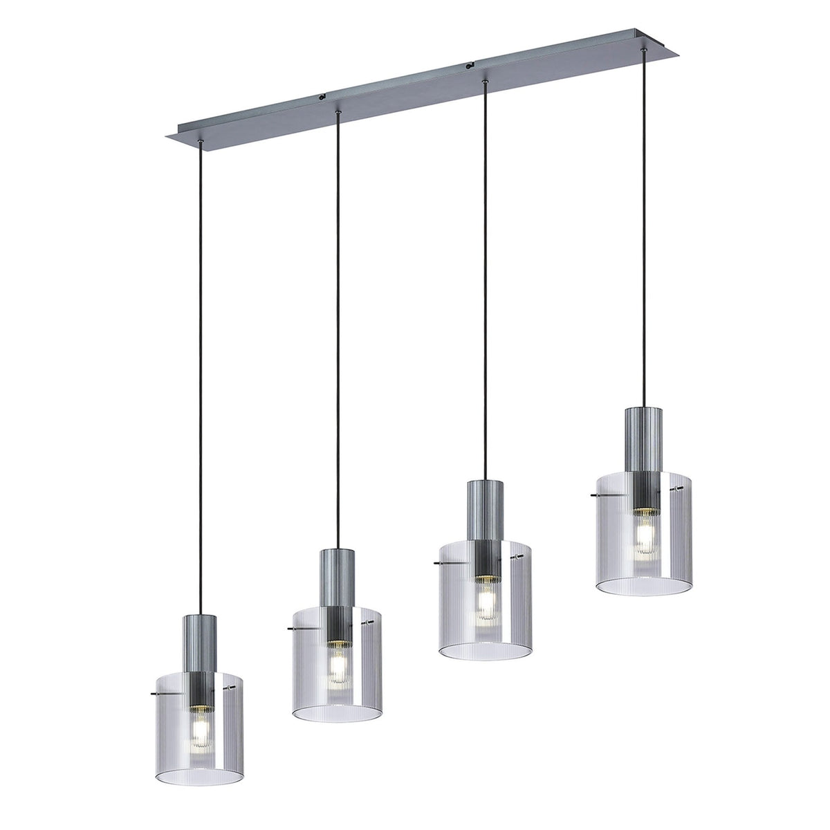 Belstone Fine Ribbed Four Drop Linear Pendant in Dark Grey with Smoke Glass
