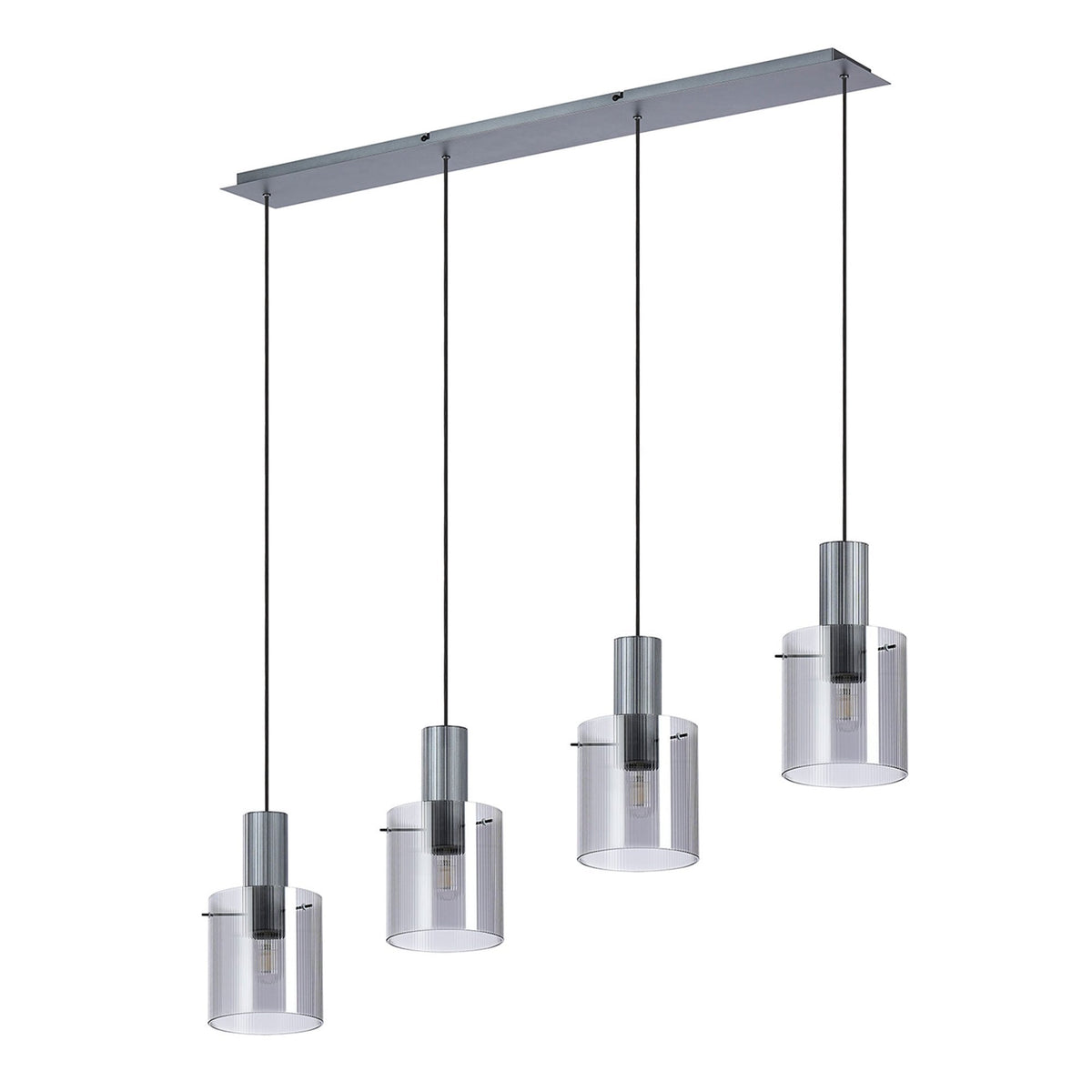 Belstone Fine Ribbed Four Drop Linear Pendant in Dark Grey with Smoke Glass