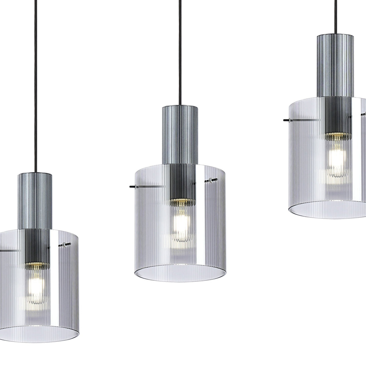 Belstone Fine Ribbed Four Drop Linear Pendant in Dark Grey with Smoke Glass