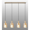 Belstone Fine Ribbed Four Drop Linear Pendant in Light Gold with Amber Glass