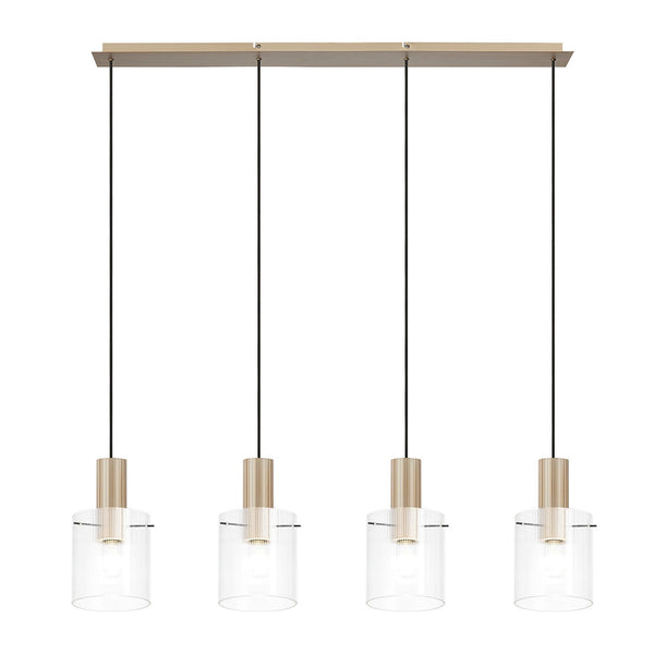 Belstone Fine Ribbed Four Drop Linear Pendant in Light Gold with Clear Glass