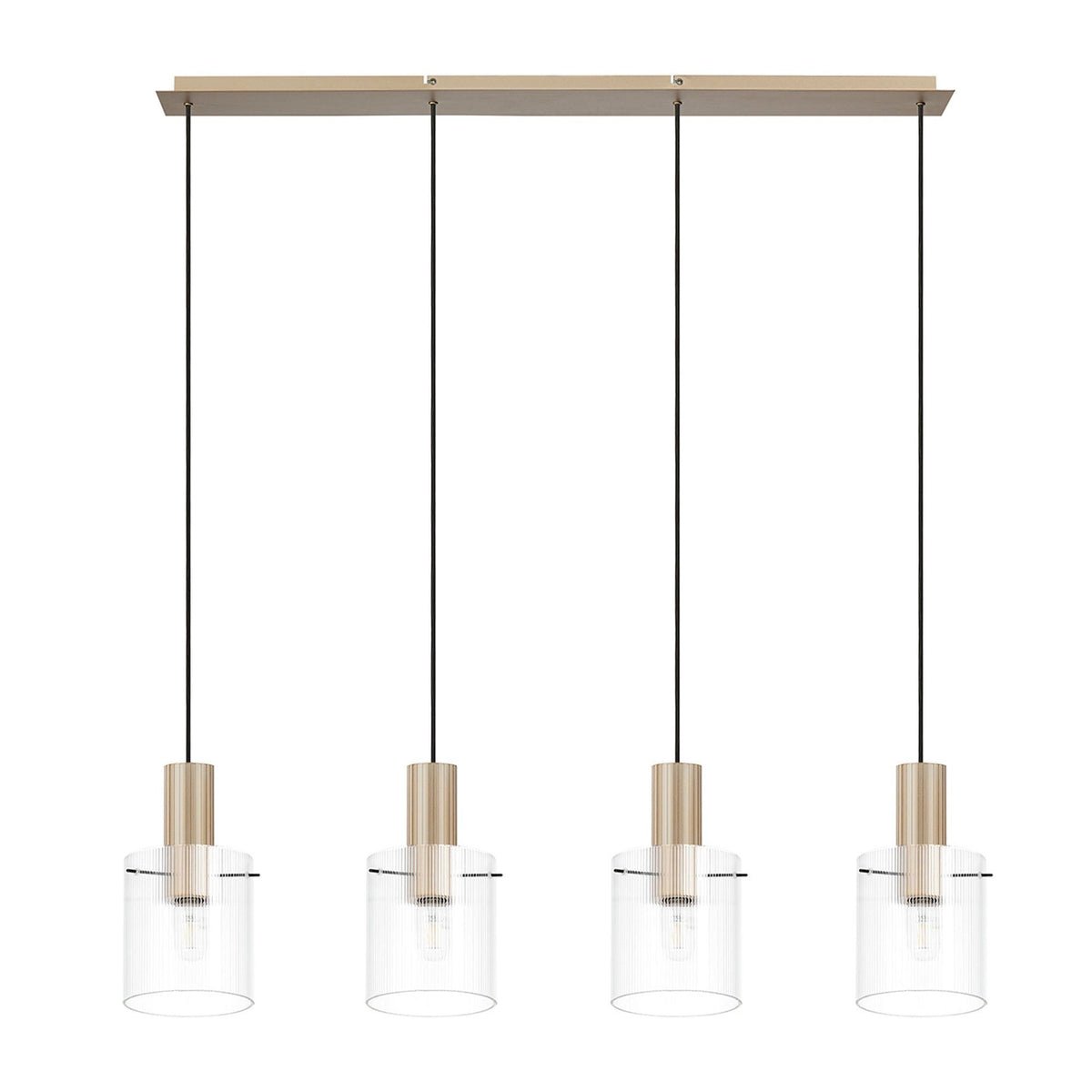 Belstone Fine Ribbed Four Drop Linear Pendant in Light Gold with Clear Glass