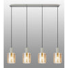 Belstone Wide Ribbed Four Drop Linear Pendant in Beige Stone with Amber Glass