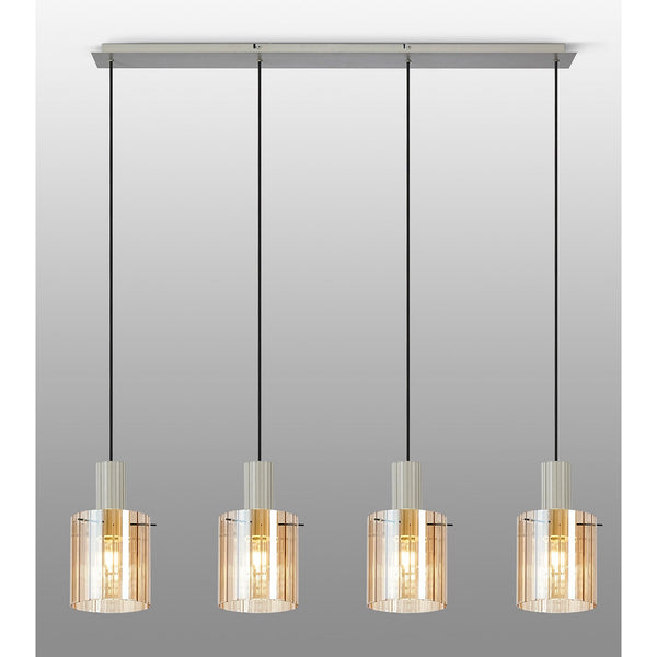 Belstone Wide Ribbed Four Drop Linear Pendant in Beige Stone with Amber Glass
