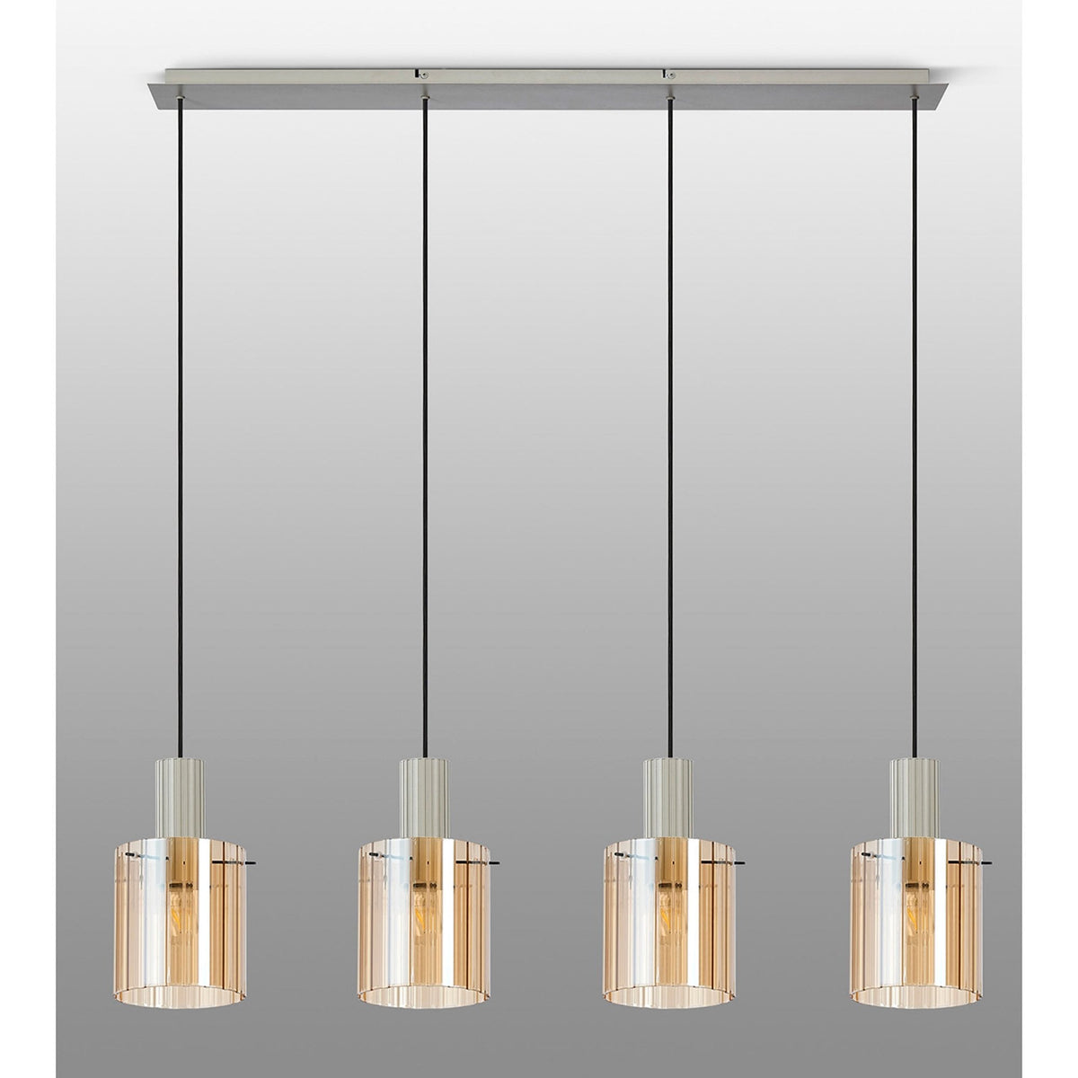 Belstone Wide Ribbed Four Drop Linear Pendant in Beige Stone with Amber Glass