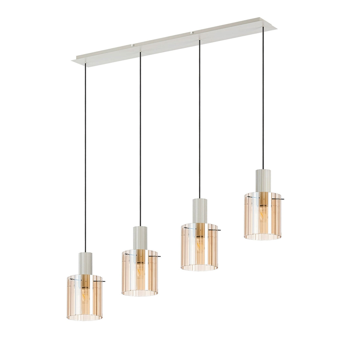 Belstone Wide Ribbed Four Drop Linear Pendant in Beige Stone with Amber Glass