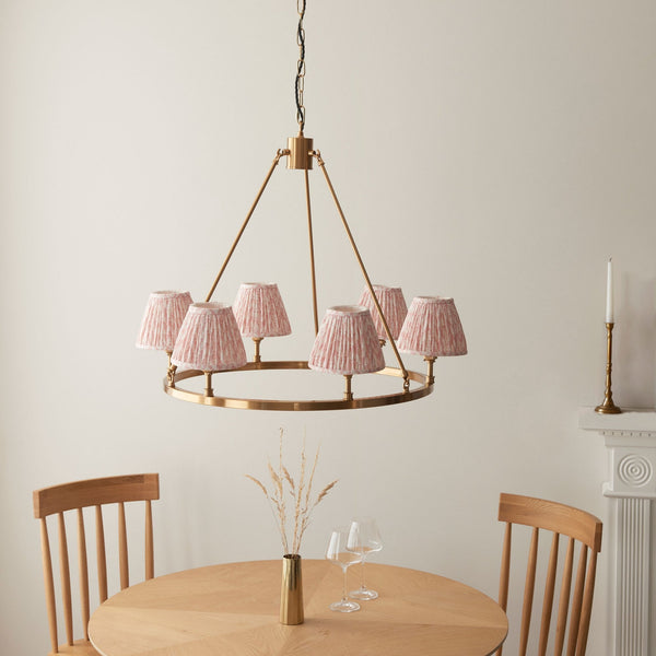 Chester Six Lamp Round Pendant in Aged Brass with Leaf 16cm Peachy Keen Shade