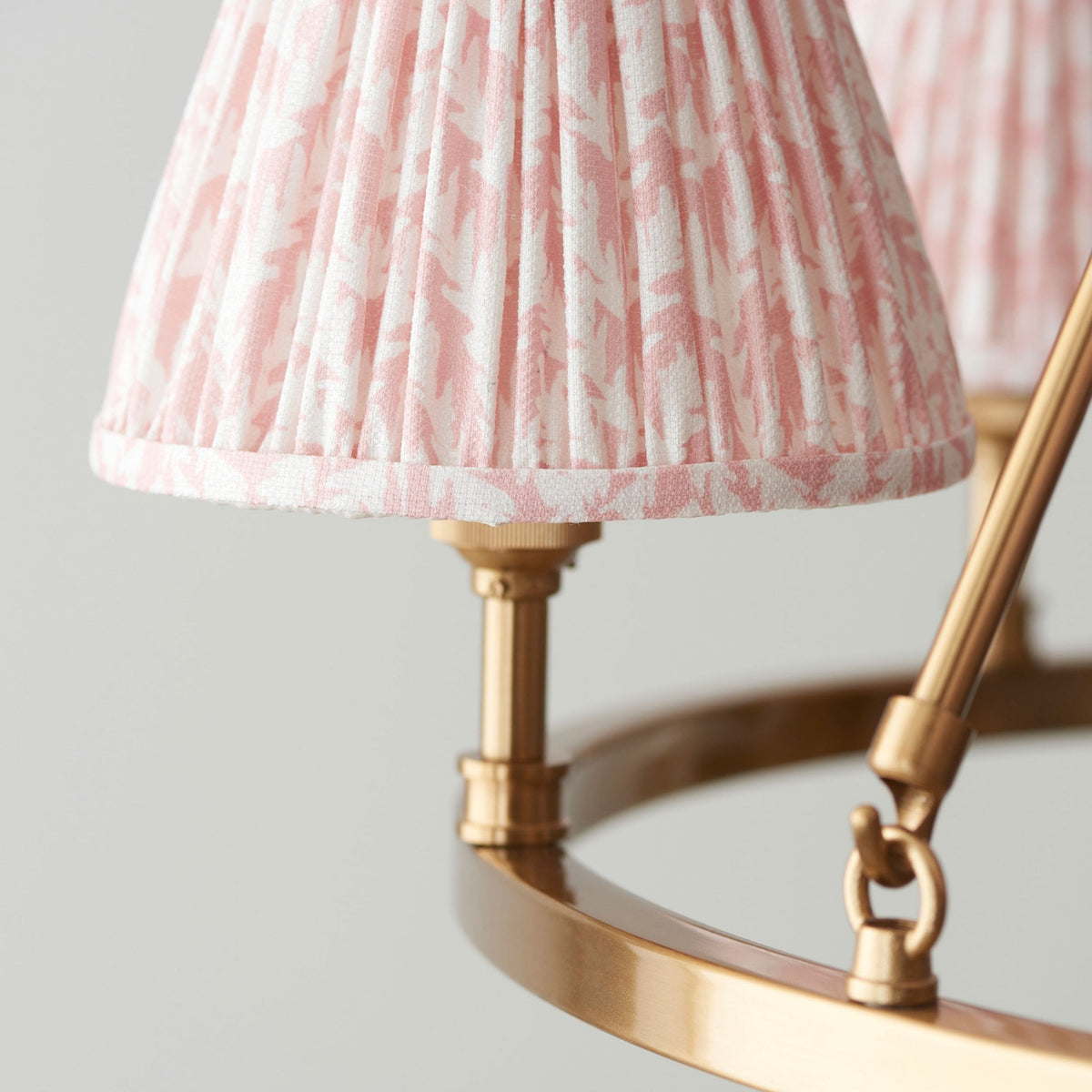 Chester Six Lamp Round Pendant in Aged Brass with Leaf 16cm Peachy Keen Shade