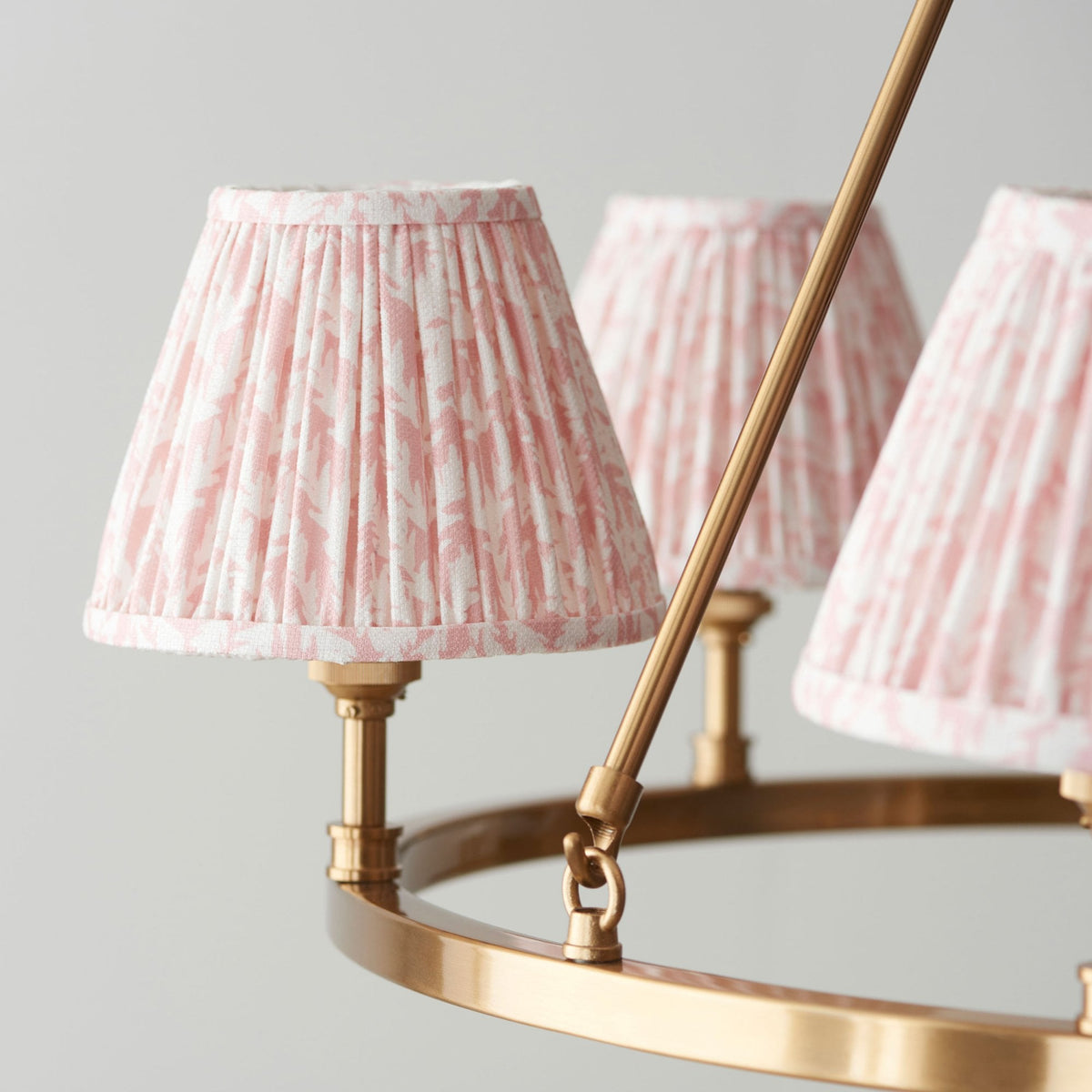 Chester Six Lamp Round Pendant in Aged Brass with Leaf 16cm Peachy Keen Shade