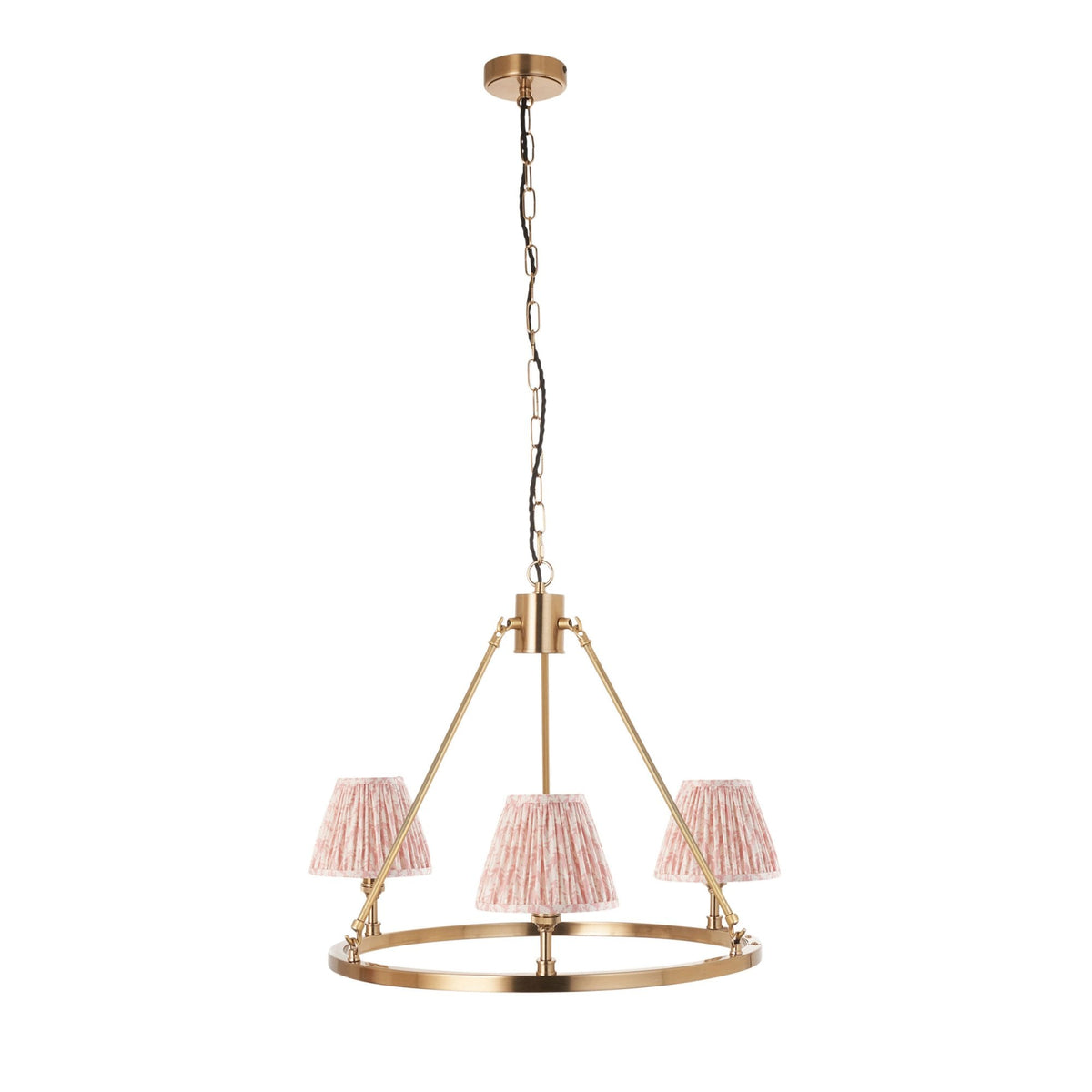 Chester Three Lamp Round Pendant in Aged Brass with Leaf 16cm Peachy Keen Shade