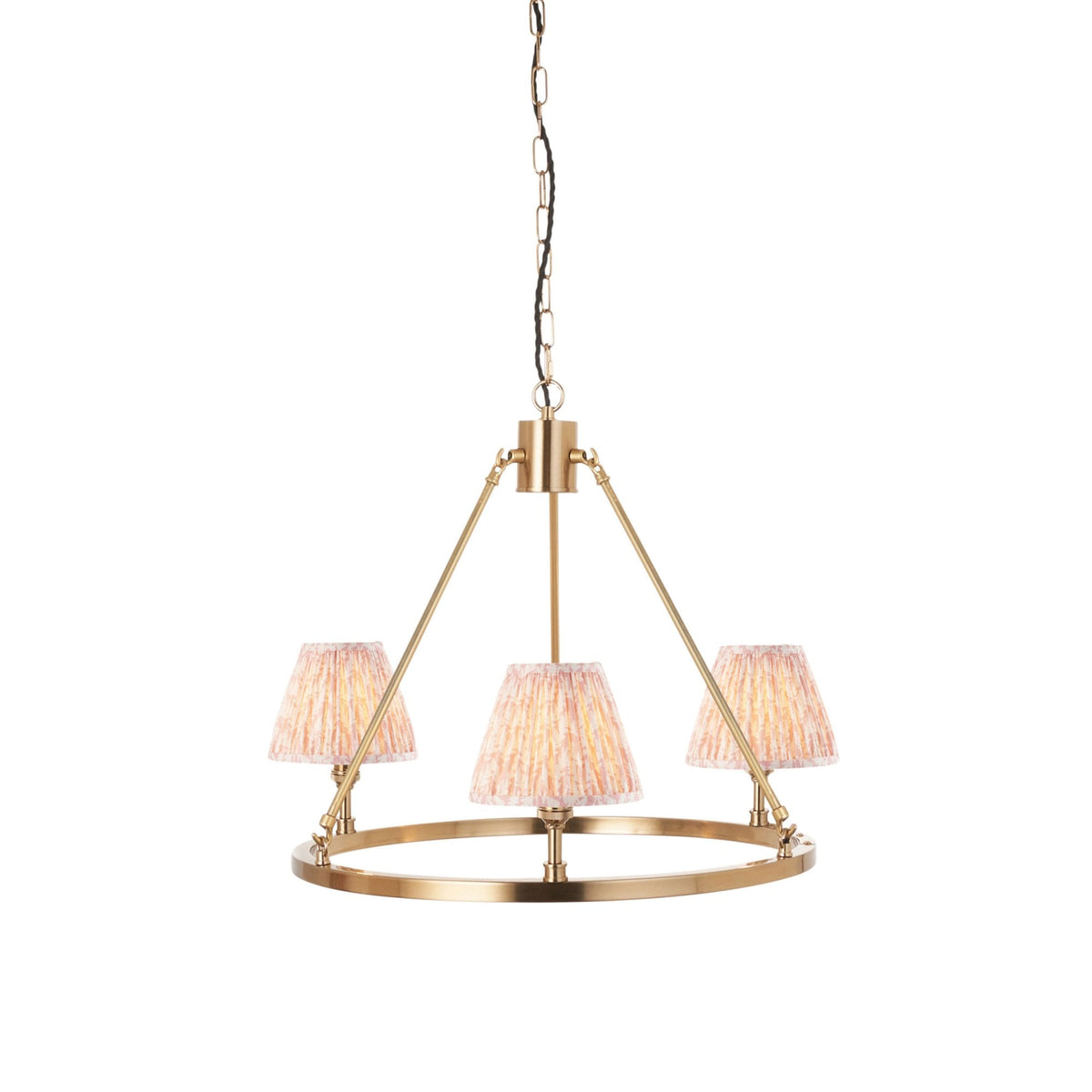 Chester Three Lamp Round Pendant in Aged Brass with Leaf 16cm Peachy Keen Shade
