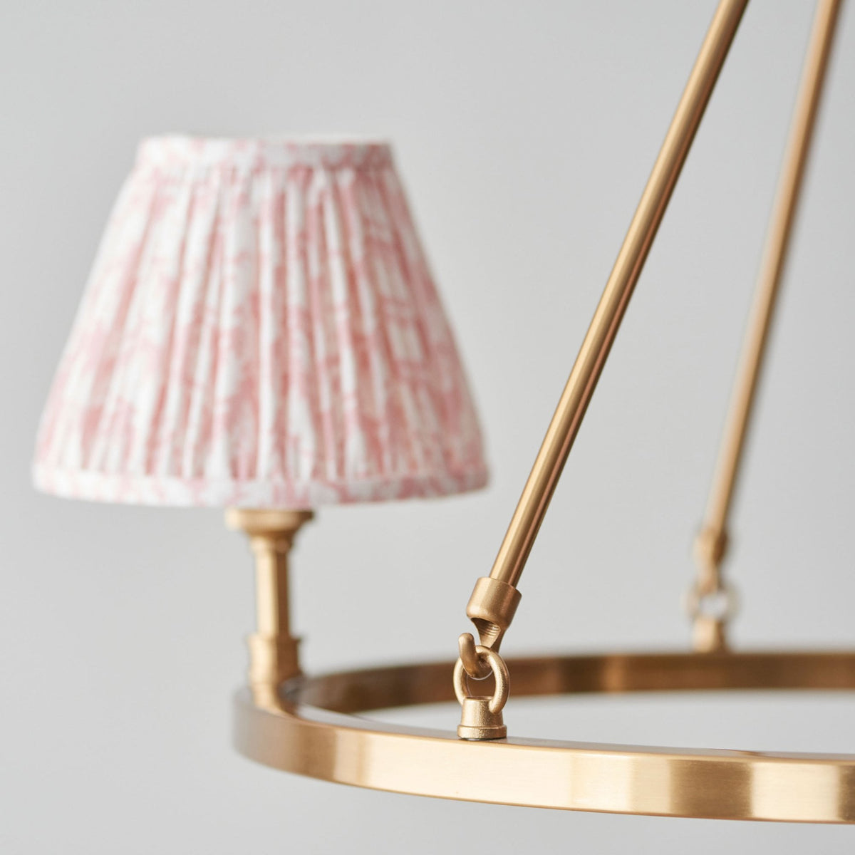 Chester Three Lamp Round Pendant in Aged Brass with Leaf 16cm Peachy Keen Shade