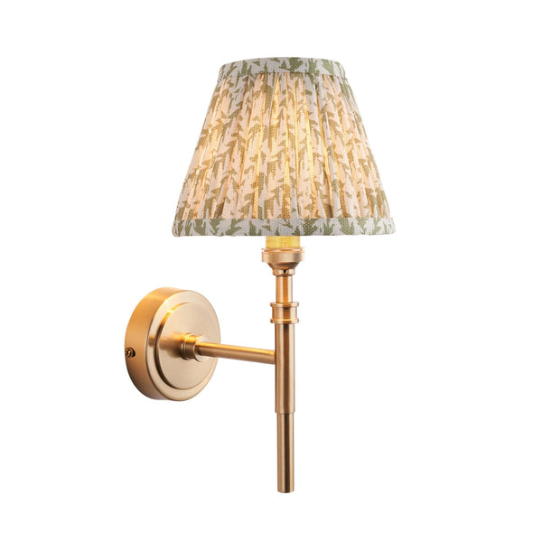 Chester Single Wall Light in Aged Brass with Leaf 16cm Herb Garden Green Shade