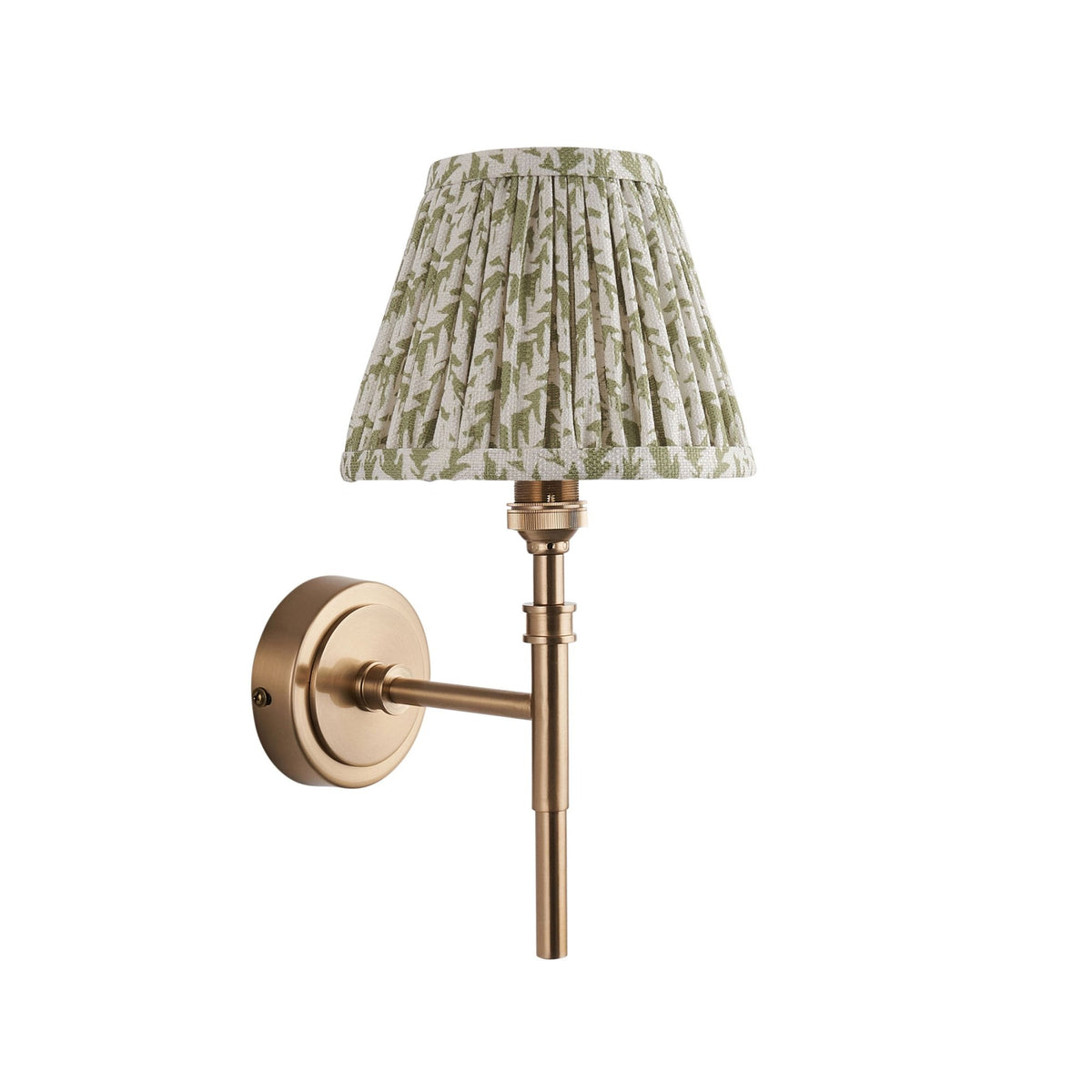 Chester Single Wall Light in Aged Brass with Leaf 16cm Herb Garden Green Shade