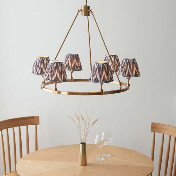 Chester Six Lamp Round Pendant in Aged Brass with Zigzag 16cm Pearl Grey Shade