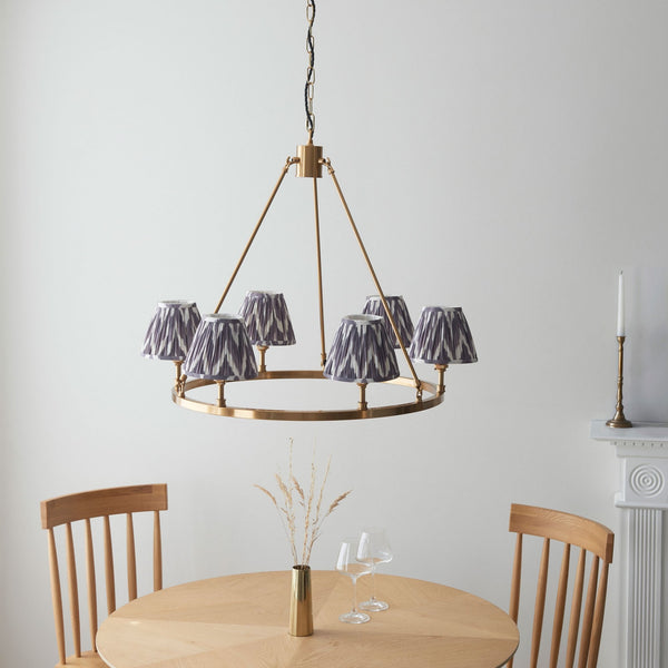 Chester Six Lamp Round Pendant in Aged Brass with Zigzag 16cm Pearl Grey Shade
