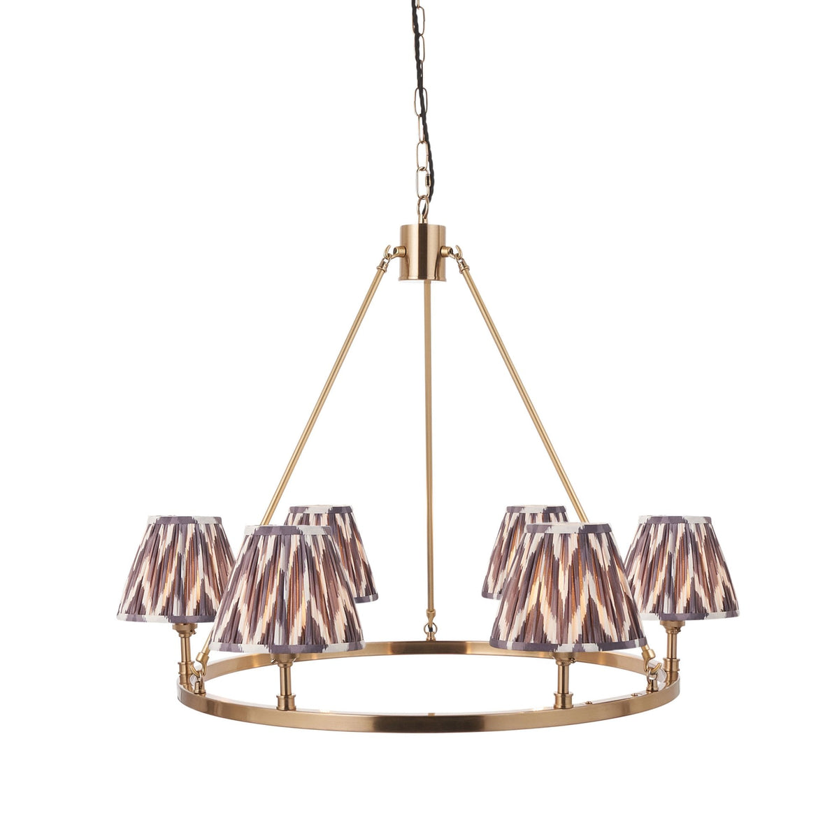 Chester Six Lamp Round Pendant in Aged Brass with Zigzag 16cm Pearl Grey Shade