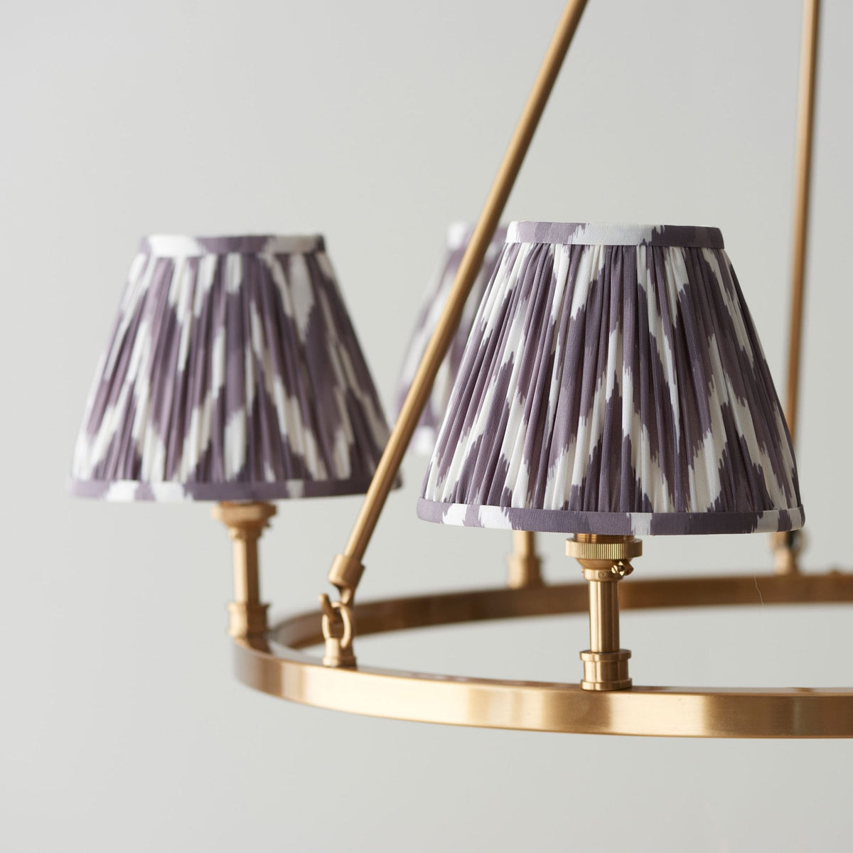 Chester Six Lamp Round Pendant in Aged Brass with Zigzag 16cm Pearl Grey Shade