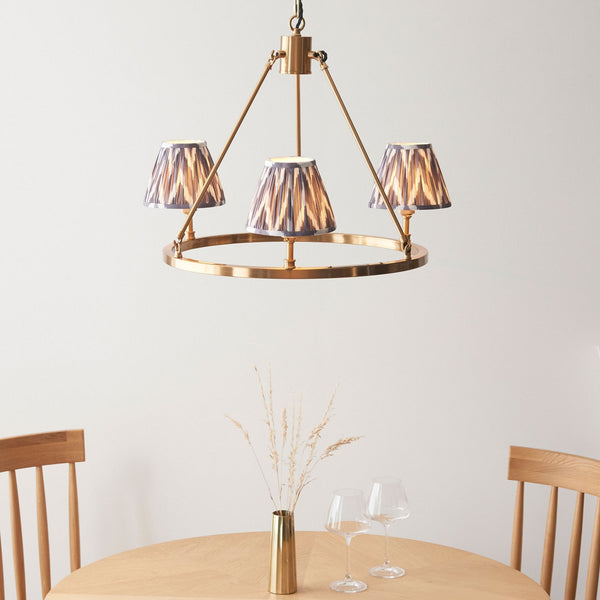 Chester Three Lamp Round Pendant in Aged Brass with Zigzag 16cm Pearl Grey Shade