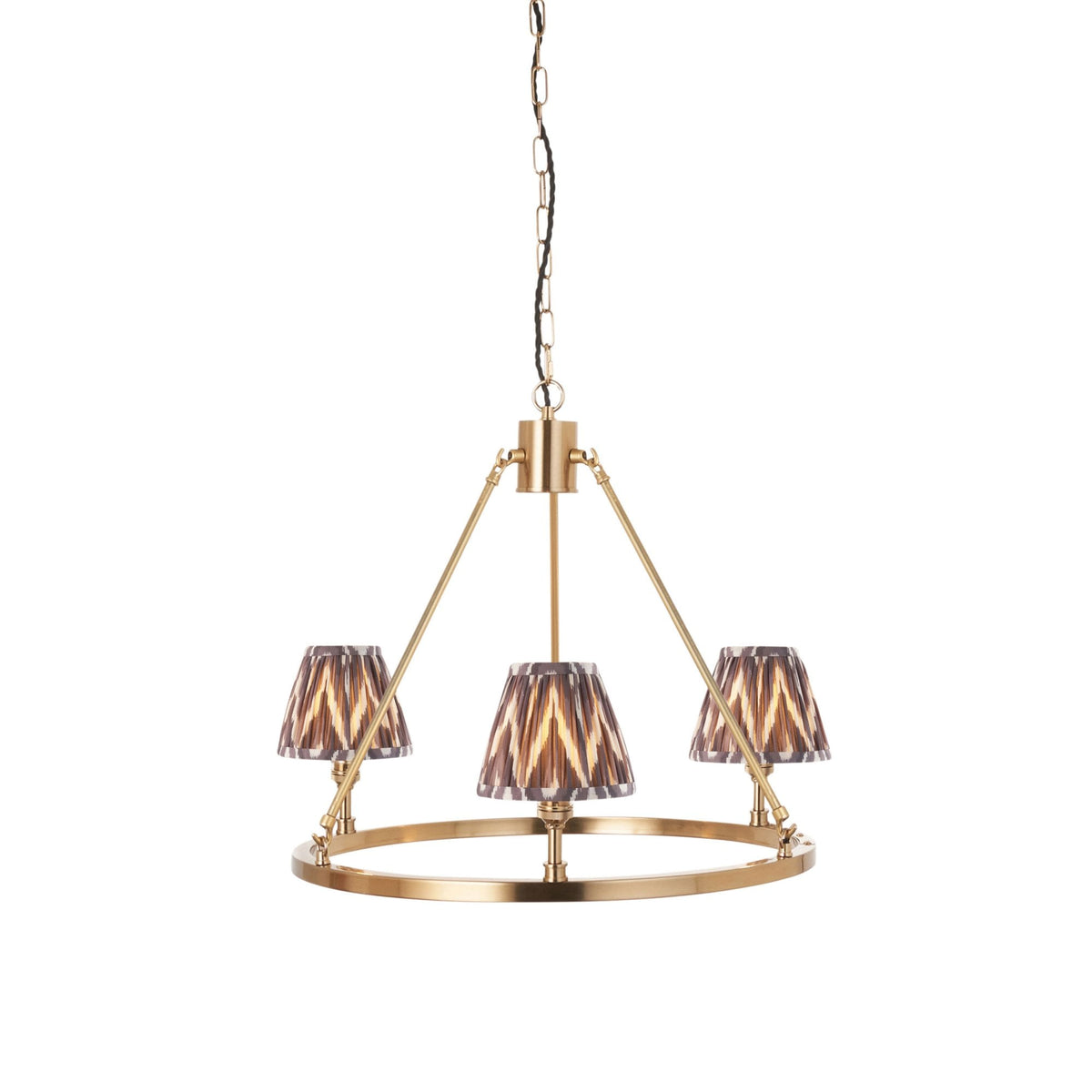 Chester Three Lamp Round Pendant in Aged Brass with Zigzag 16cm Pearl Grey Shade