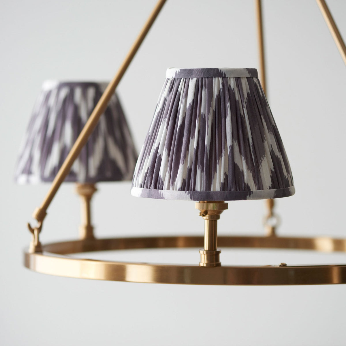 Chester Three Lamp Round Pendant in Aged Brass with Zigzag 16cm Pearl Grey Shade
