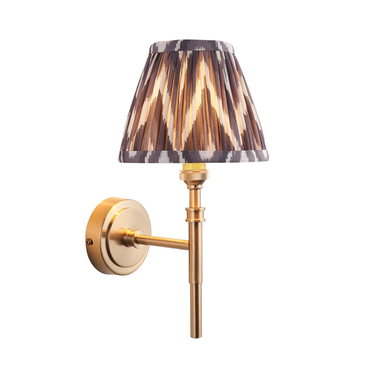 Chester Single Wall Light in Aged Brass with Zigzag 16cm Pearl Grey Shade