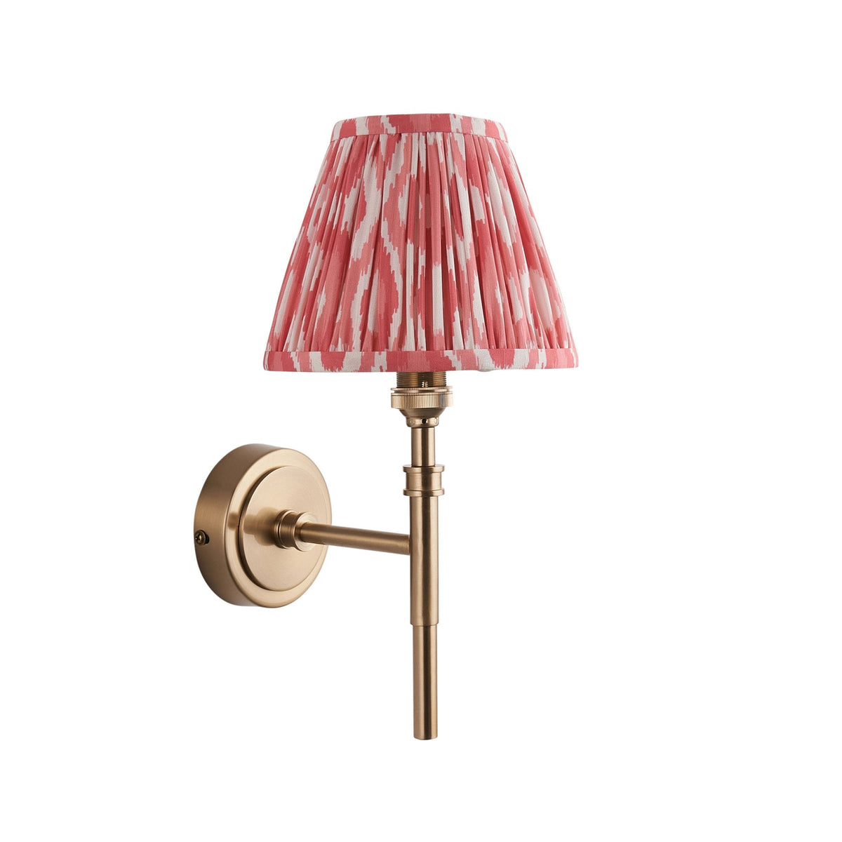 Chester Single Wall Light in Aged Brass with Ikat 16cm Coral Pink Shade