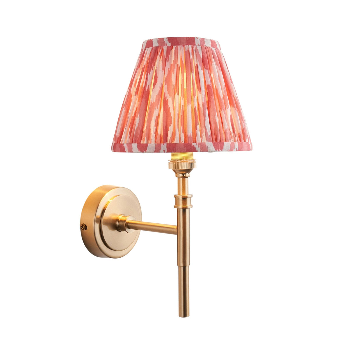 Chester Single Wall Light in Aged Brass with Ikat 16cm Coral Pink Shade