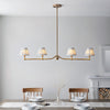 Santiago Four Lamp Linear Pendant in Brushed Aged Brass with Leaf 16cm Shell Bay Blue Shade