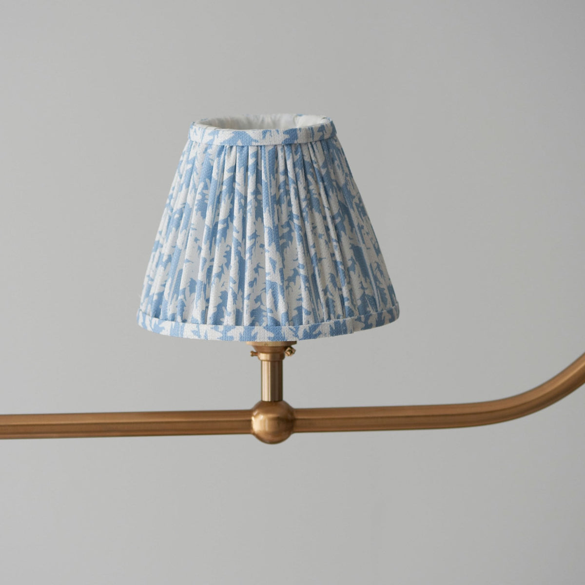 Santiago Four Lamp Linear Pendant in Brushed Aged Brass with Leaf 16cm Shell Bay Blue Shade