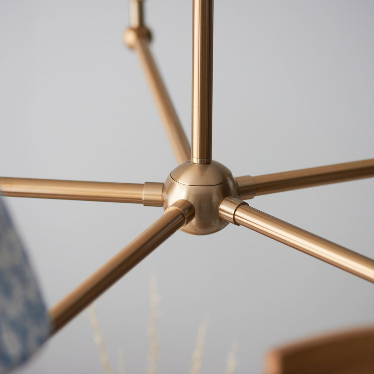 Santiago Five Arm Pendant in Brushed Aged Brass with Leaf 16cm Shell Bay Blue Shade