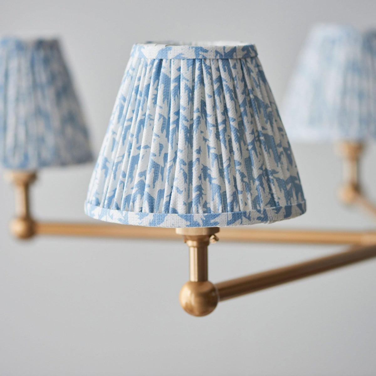 Santiago Five Arm Pendant in Brushed Aged Brass with Leaf 16cm Shell Bay Blue Shade