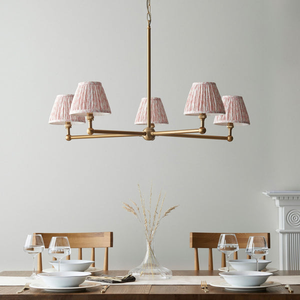 Santiago Five Arm Pendant in Brushed Aged Brass with Leaf 16cm Peachy Keen Shade