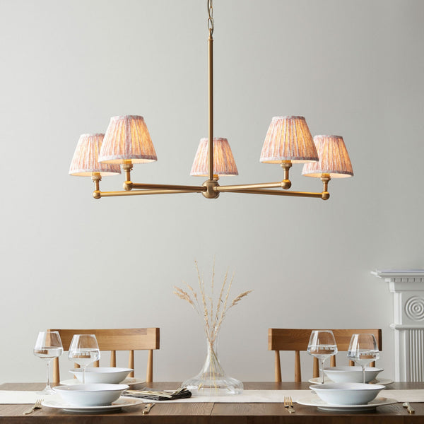 Santiago Five Arm Pendant in Brushed Aged Brass with Leaf 16cm Peachy Keen Shade