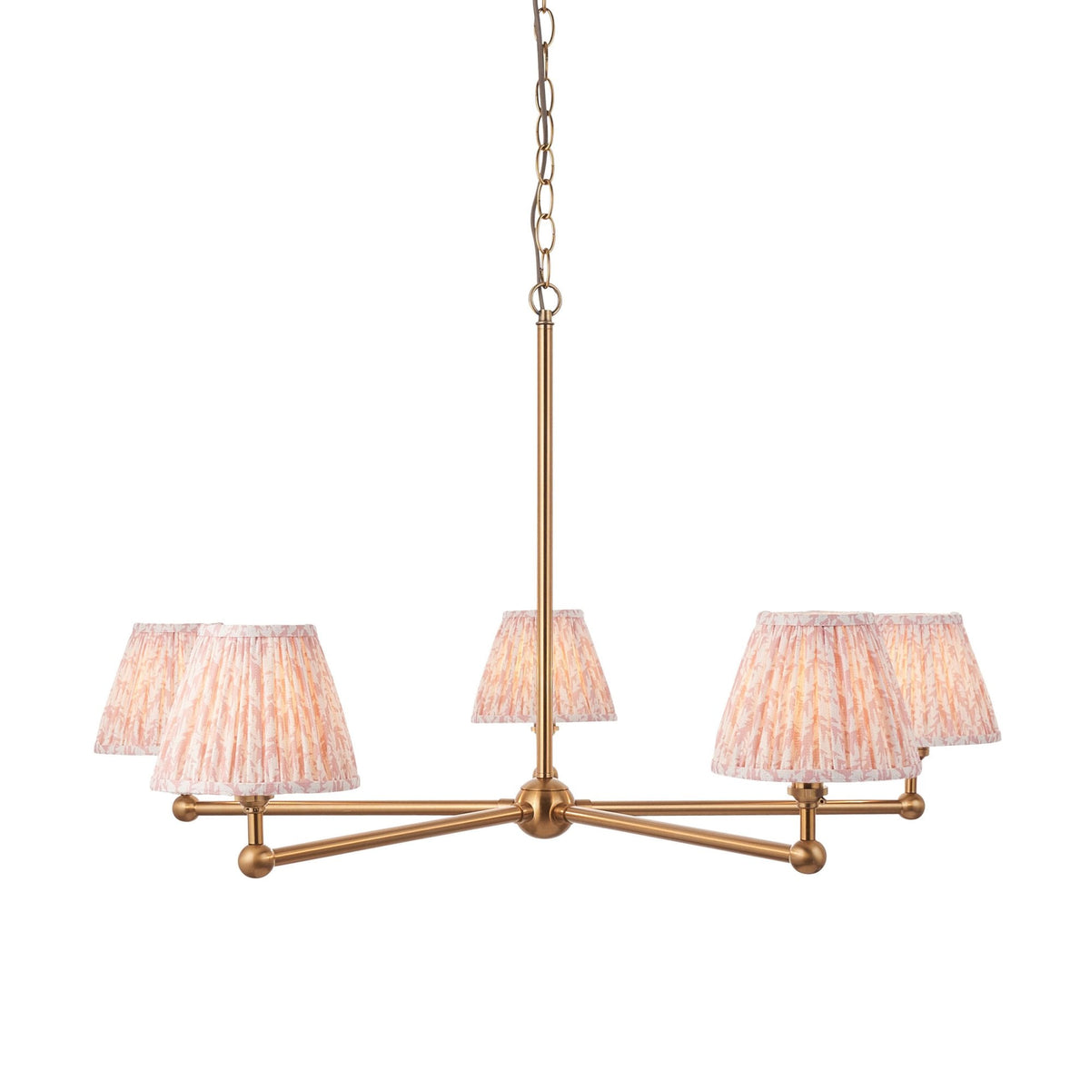 Santiago Five Arm Pendant in Brushed Aged Brass with Leaf 16cm Peachy Keen Shade