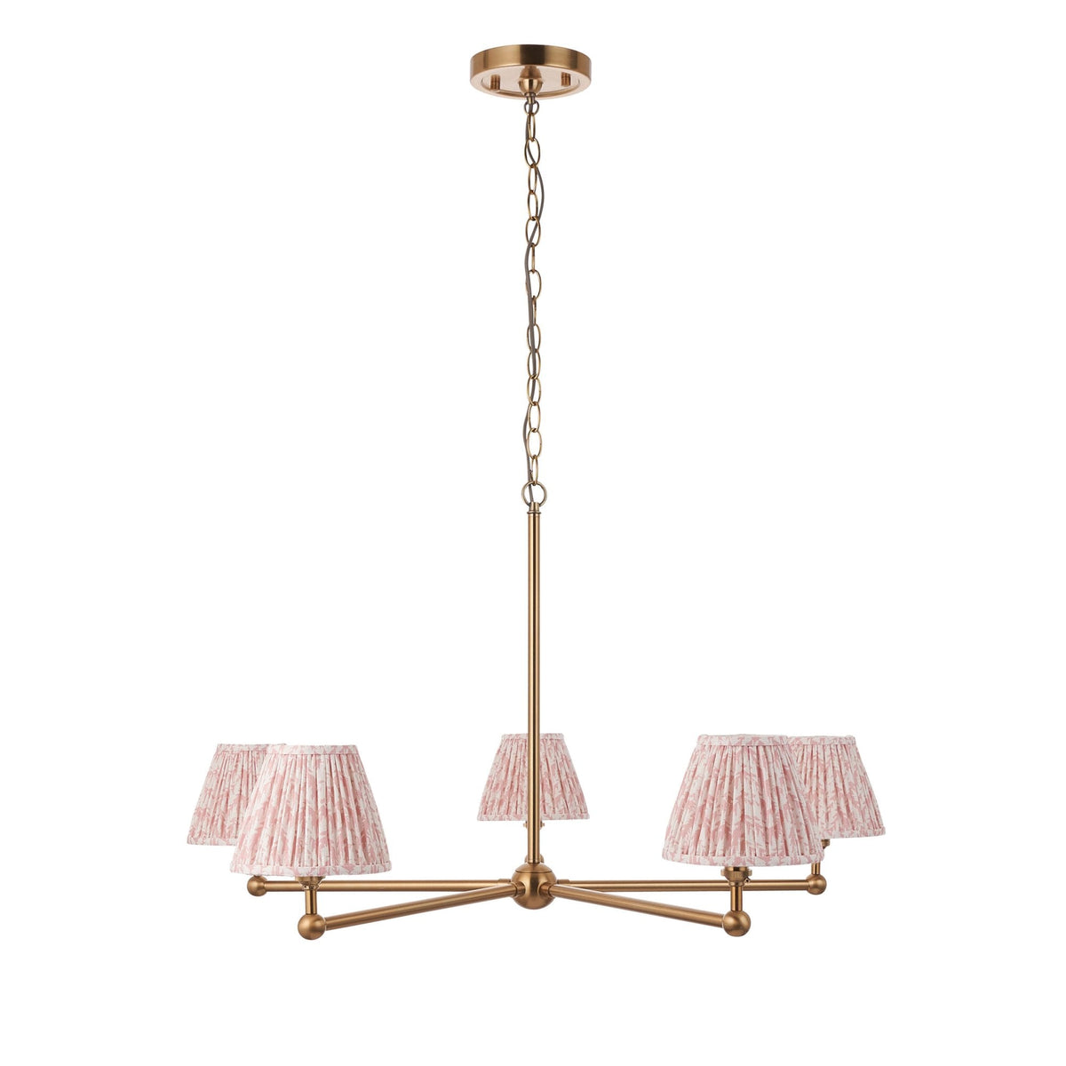Santiago Five Arm Pendant in Brushed Aged Brass with Leaf 16cm Peachy Keen Shade