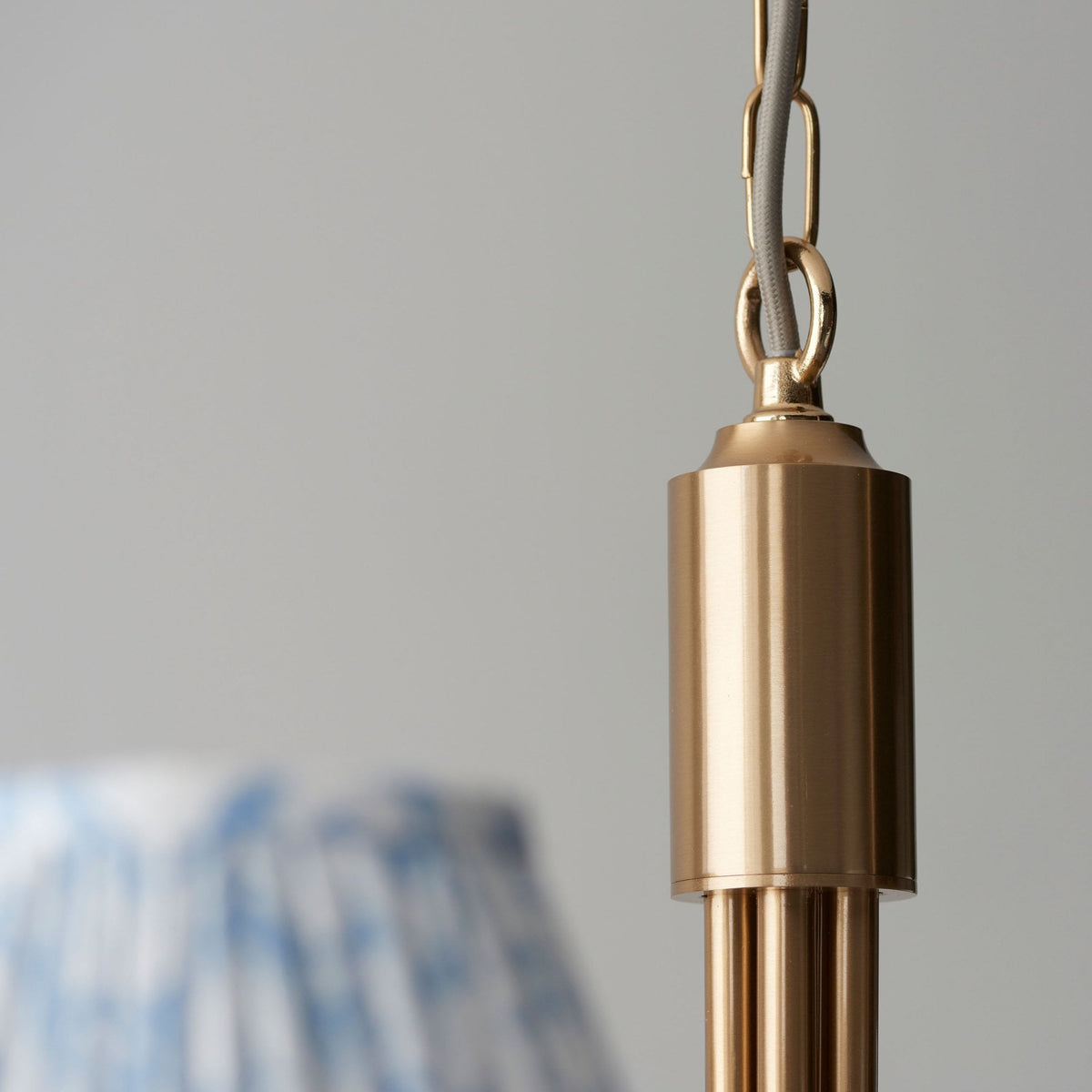 Santiago Curved Five Arm Pendant in Brushed Aged Brass with Leaf 16cm Shell Bay Blue Shade