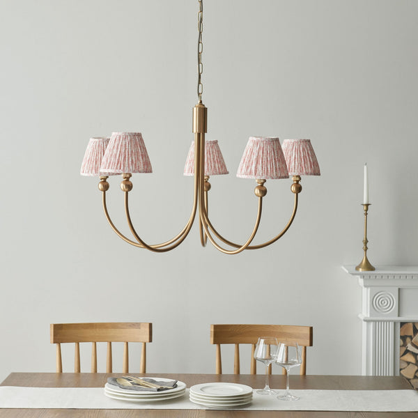 Santiago Curved Five Arm Pendant in Brushed Aged Brass with Leaf 16cm Peachy Keen Shade