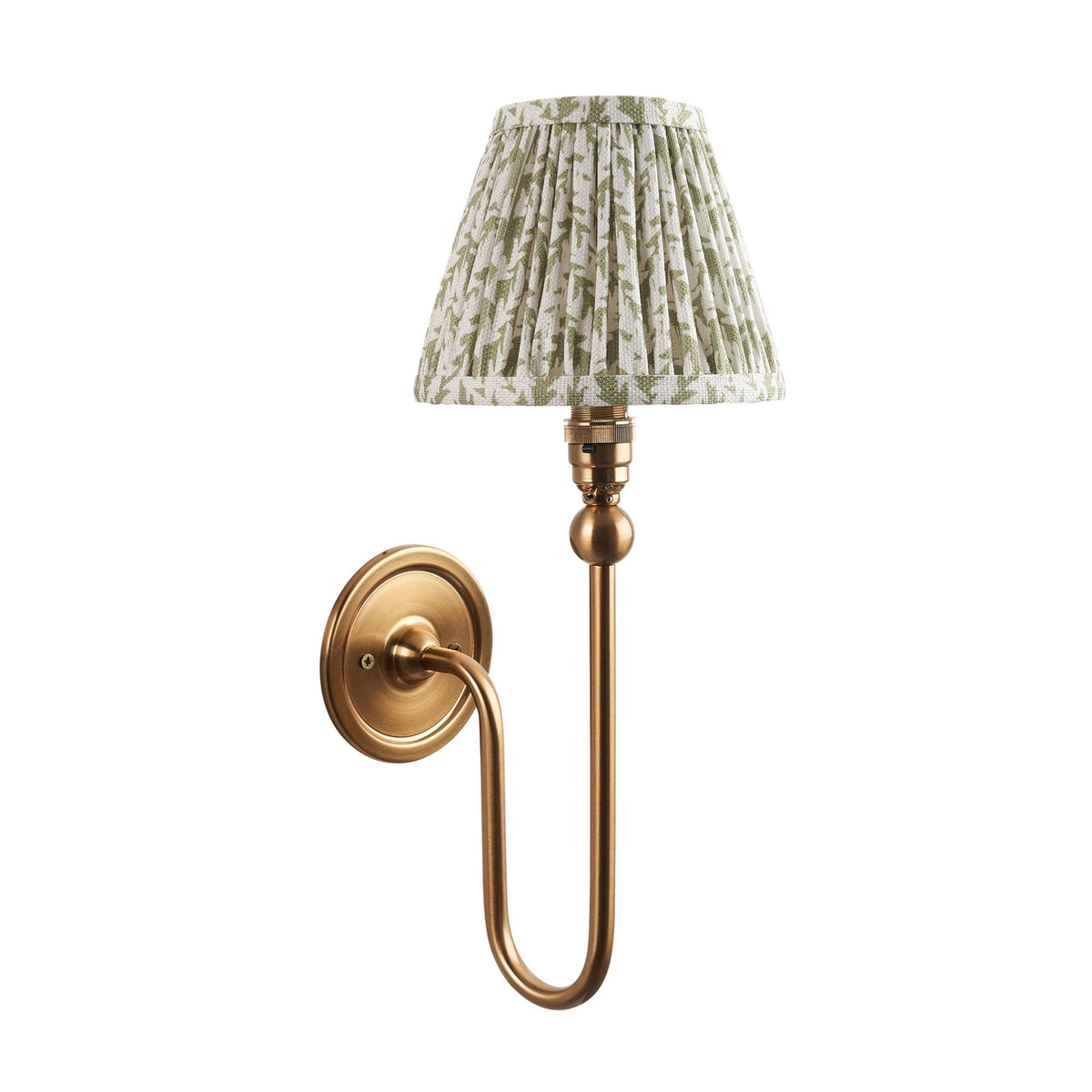 Santiago Curved Wall Light in Brushed Aged Brass with Leaf 16cm Herb Garden Green Shade