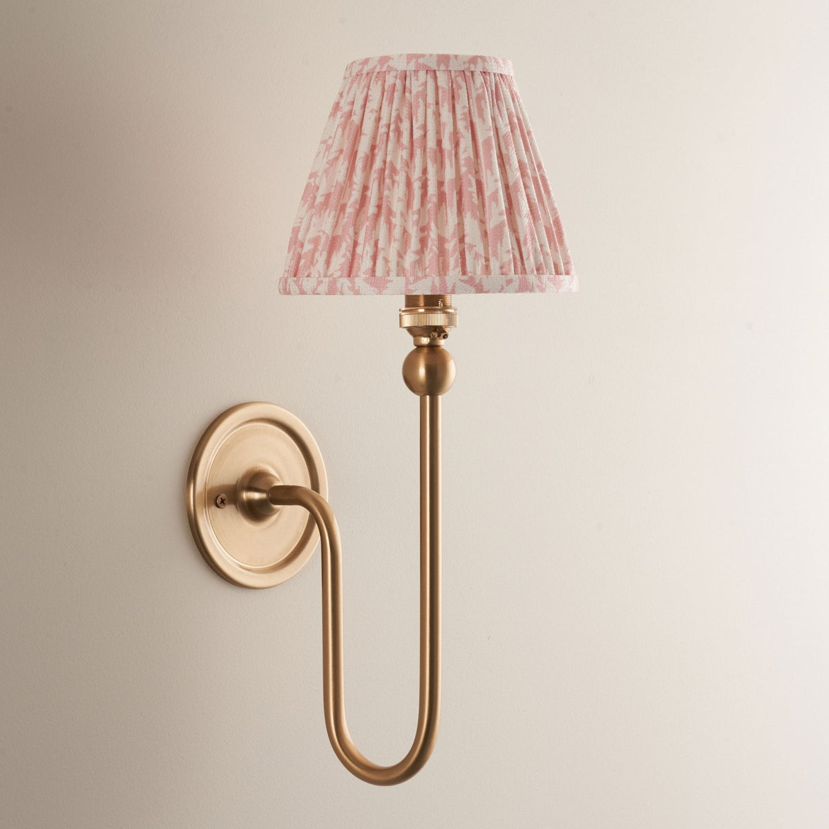 Santiago Curved Wall Light in Brushed Aged Brass with Leaf 16cm Peachy Keen Shade