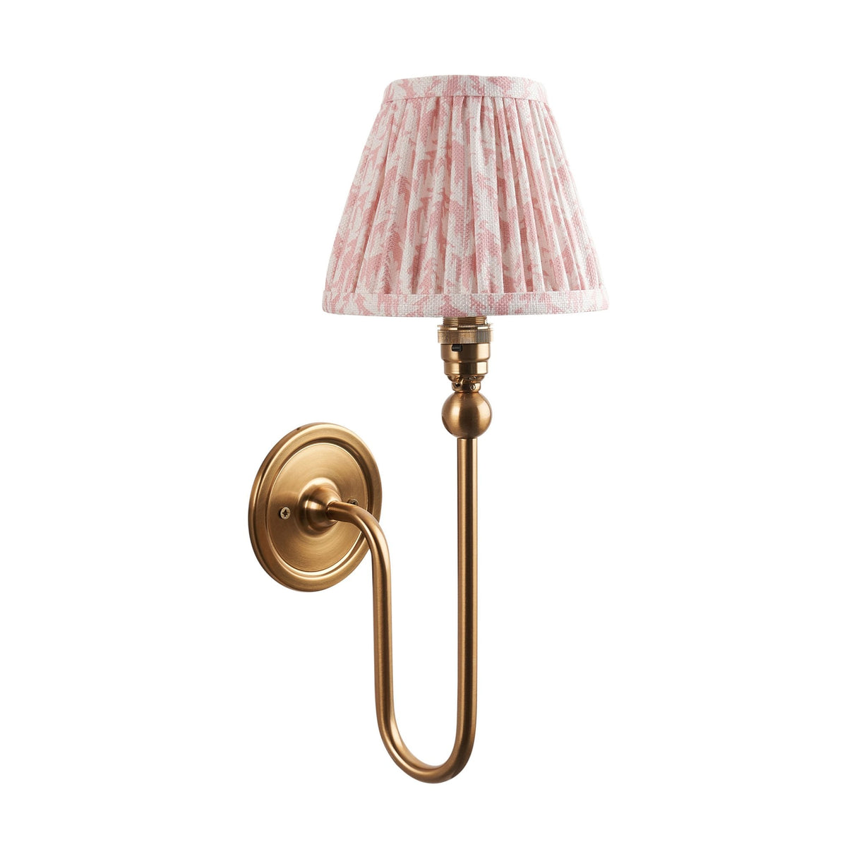 Santiago Curved Wall Light in Brushed Aged Brass with Leaf 16cm Peachy Keen Shade