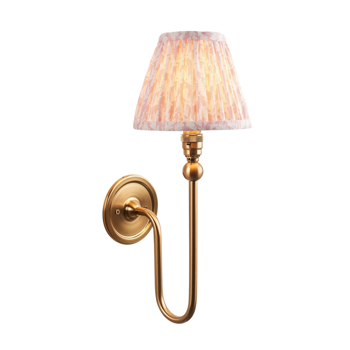 Santiago Curved Wall Light in Brushed Aged Brass with Leaf 16cm Peachy Keen Shade