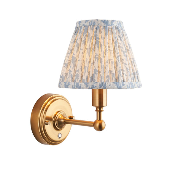 Burley Rechargeable Wall Light in Brushed Aged Brass with Leaf 16cm Shell Bay Blue Shade