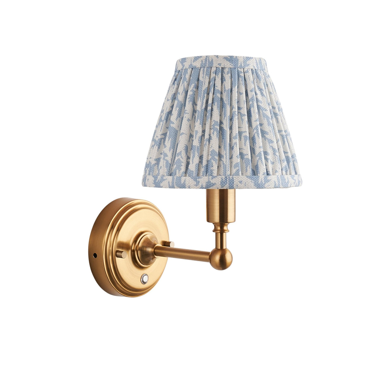 Burley Rechargeable Wall Light in Brushed Aged Brass with Leaf 16cm Shell Bay Blue Shade