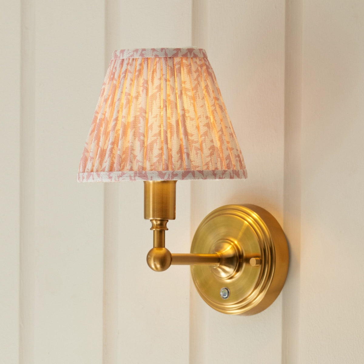Burley Rechargeable Wall Light in Brushed Aged Brass with Leaf 16cm Peachy Keen Shade