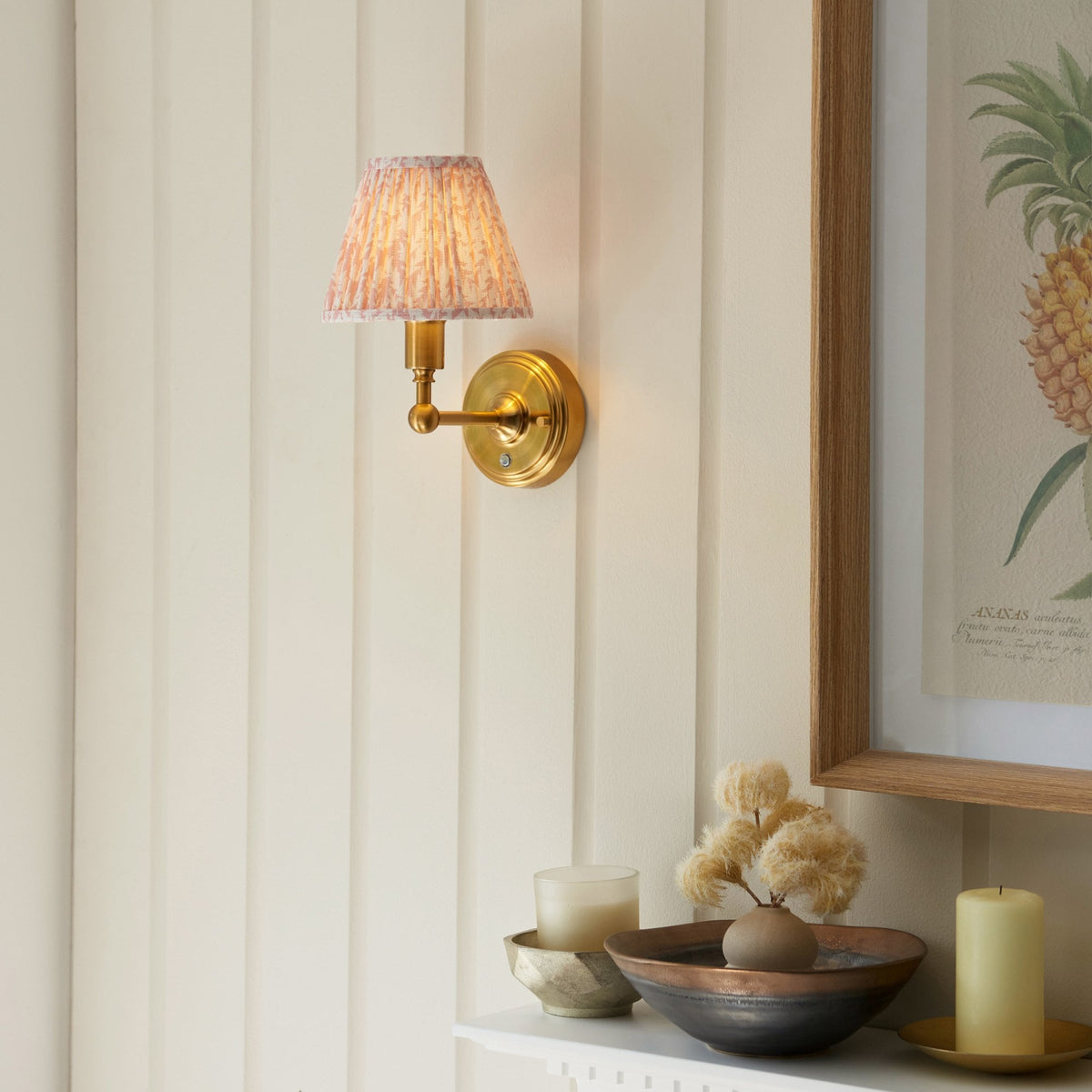 Burley Rechargeable Wall Light in Brushed Aged Brass with Leaf 16cm Peachy Keen Shade