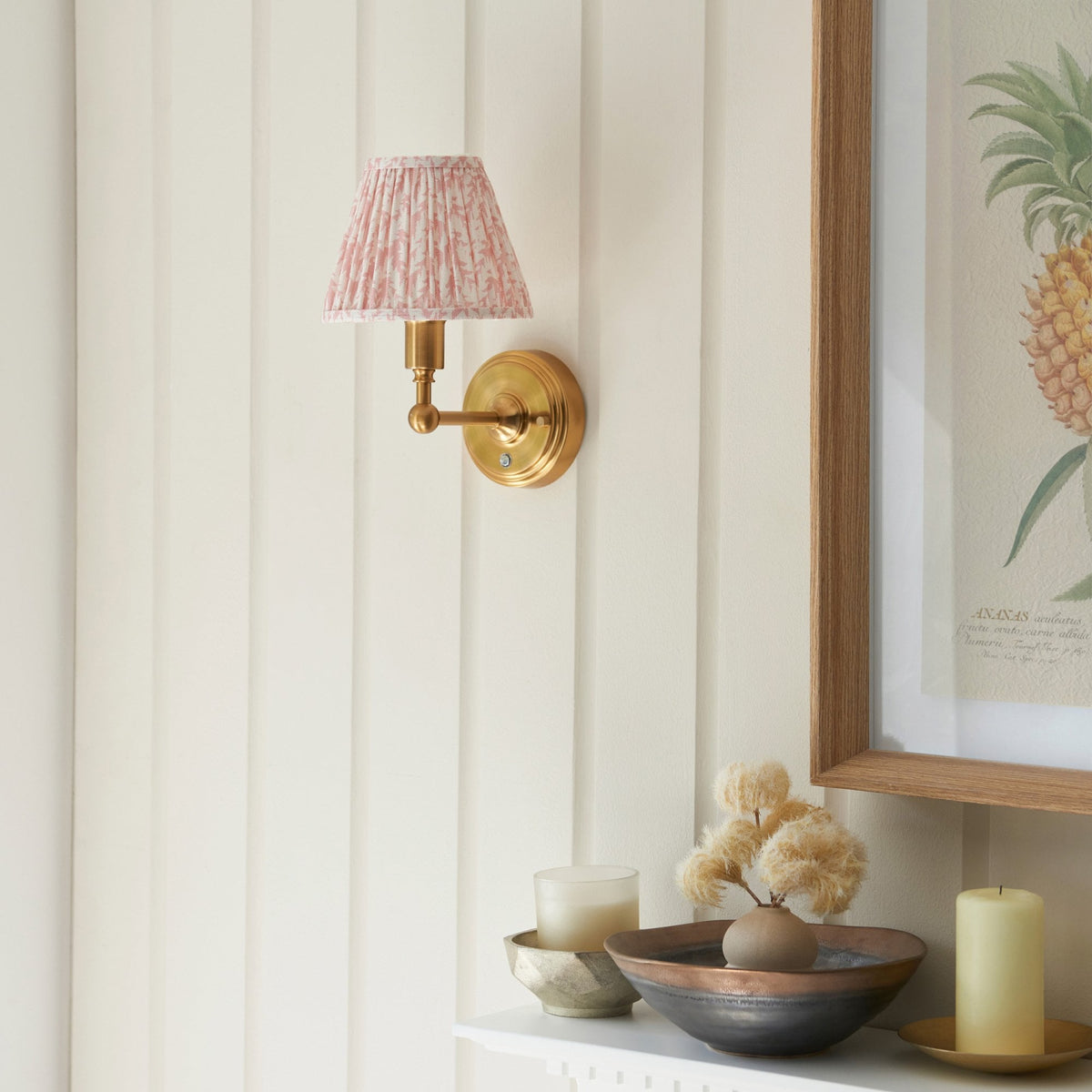 Burley Rechargeable Wall Light in Brushed Aged Brass with Leaf 16cm Peachy Keen Shade